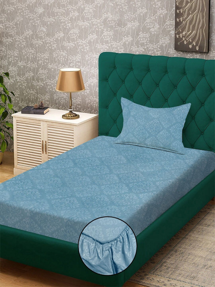 Myntra Elegant Homes Turquoise Blue Floral 300 TC Cadar Tempat Tidur Single dengan 1 Sarung Bantal