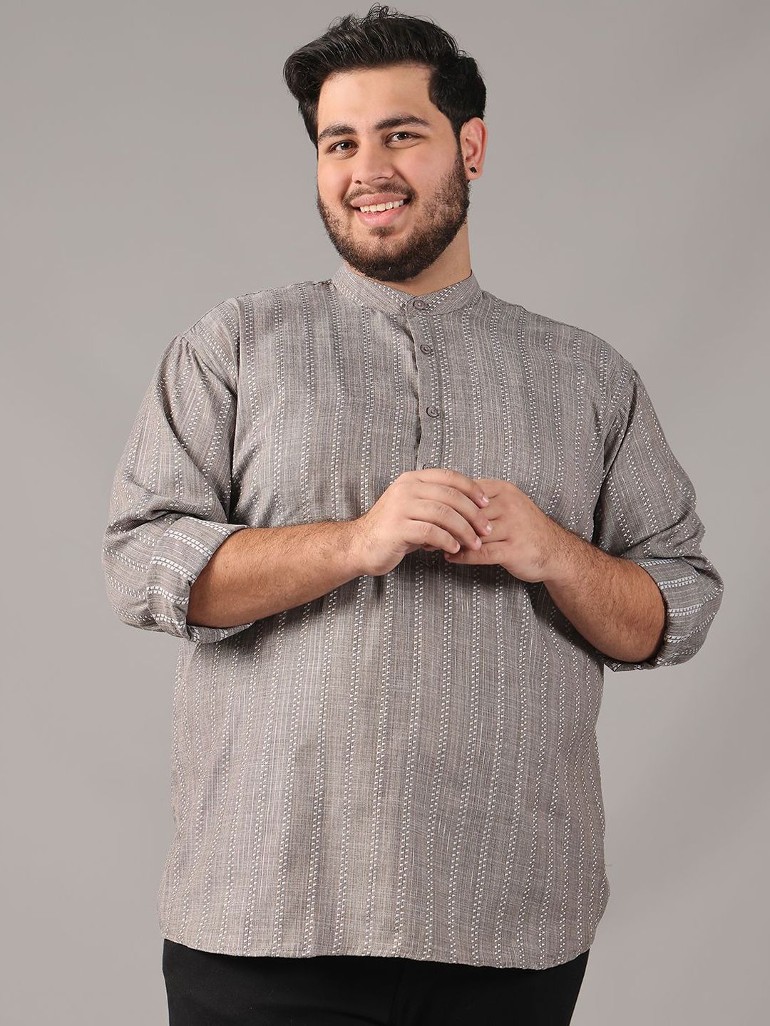 SOJANYA PLUS Saiz Geometric Woven Design Kolar Band Kapas Kurta Lurus