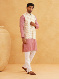 SOJANYA Motif Etnik Rekaan Tenun Kurta Kolar Mandarin Dengan Jaket Churidar Dan Nehru