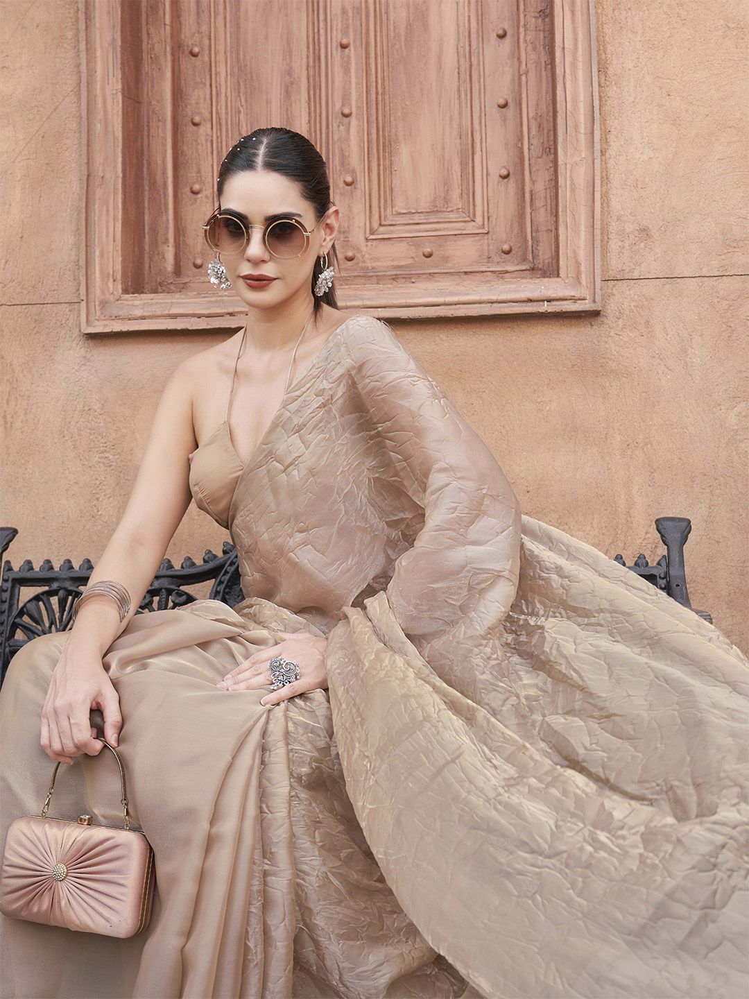 Tikhi Imli Crushed Pallu Half and Half Organza Saree