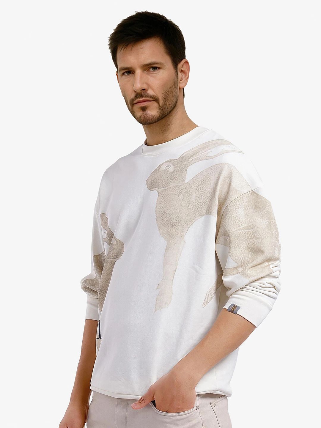 RARE RABBIT Men Printed Cotton Round Neck Sweatshirt