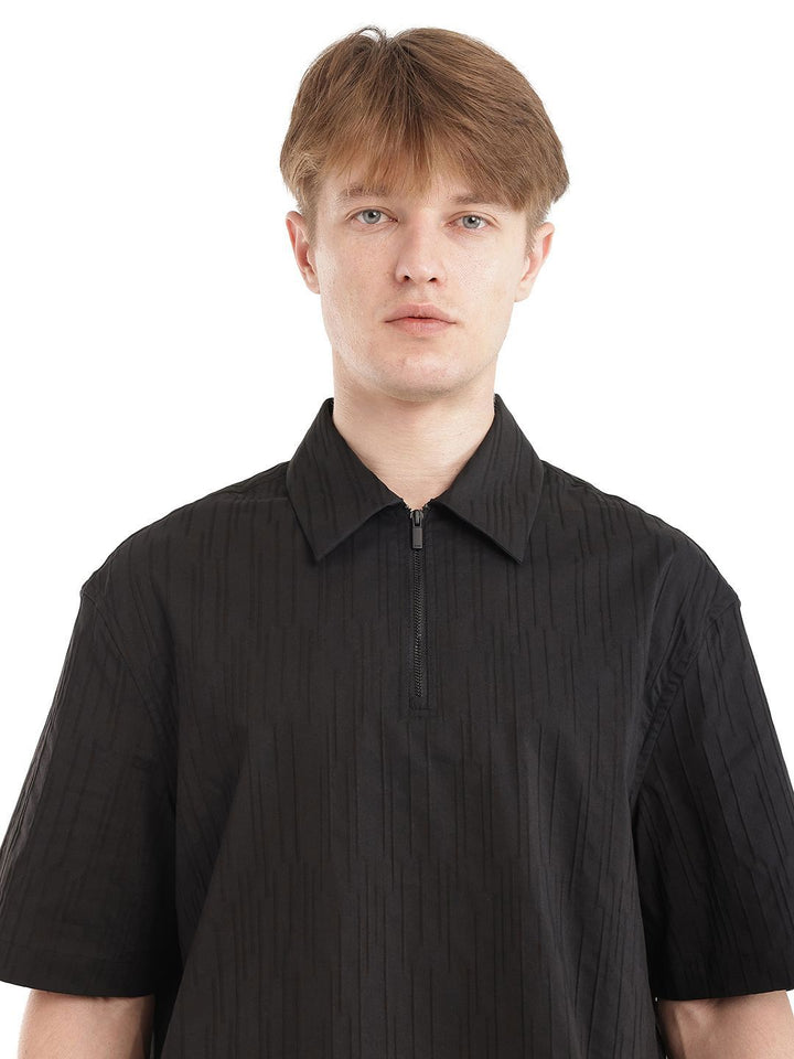 RARE RABBIT Men Polo Collar Self Design Relaxed Fit Cotton T-Shirt