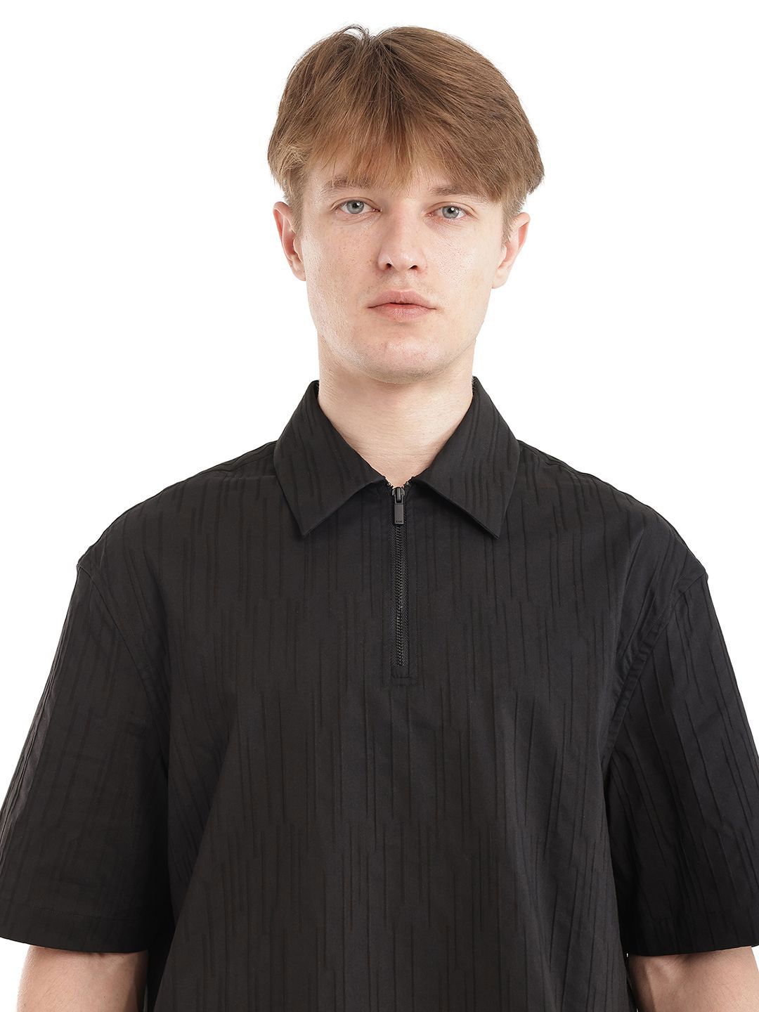 RARE RABBIT Men Polo Collar Self Design Relaxed Fit Cotton T-Shirt