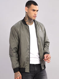 ADRO Men Stand Collar Solid Casual Bomber Jacket