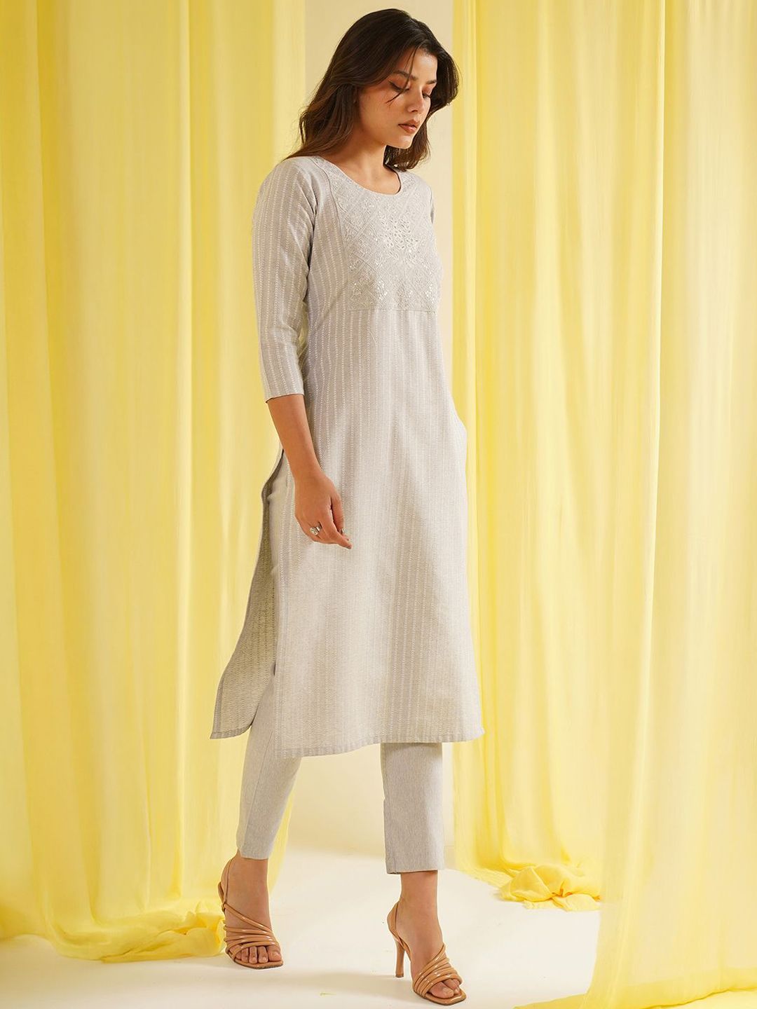 KALINI Women Embroidered Sequinned Kurta with Trousers