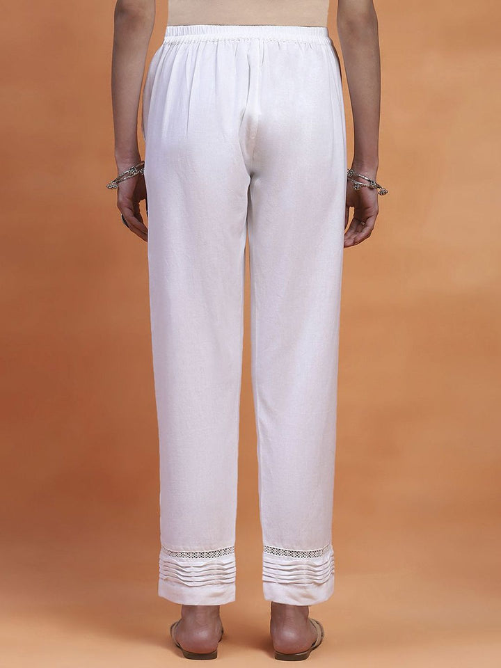 House of Chikankari Women White Cotton Solid Seluar