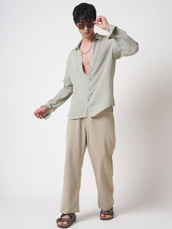 VASTRADO Men Classic Spread Collar Textured Slim Fit Casual Shirt