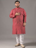 SOJANYA PLUS Plus Size Lelaki Kolar Jalur Sulam Bunga Kurta Lurus Dan Piyama