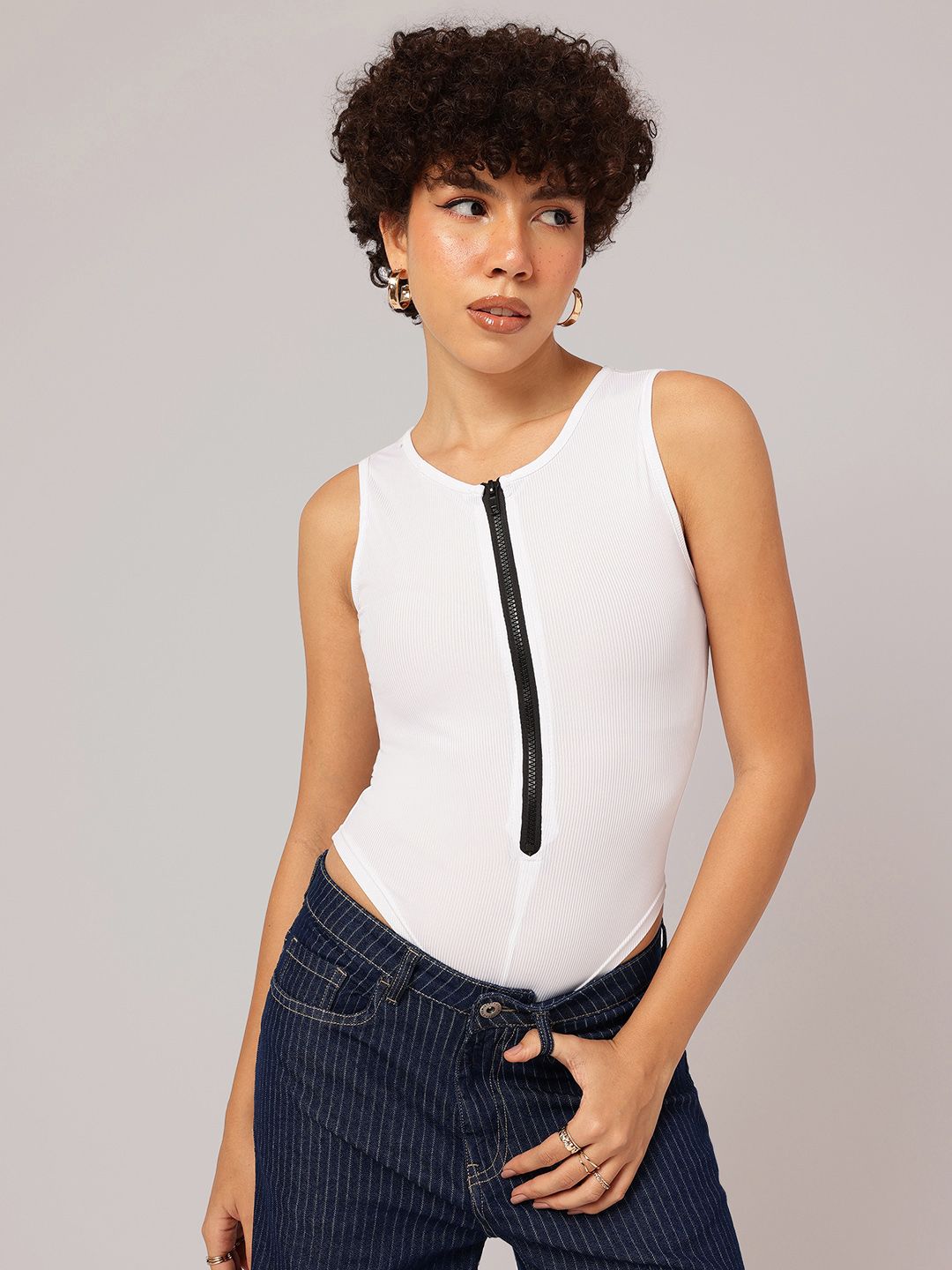 DressBerry Snowy Sleek Ribbed Bodysuit