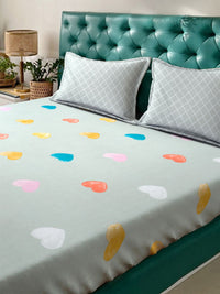 Myntra Elegant Homes Green & White 300 TC Fitted Double King Bedsheet Set-2.5mX2.25m