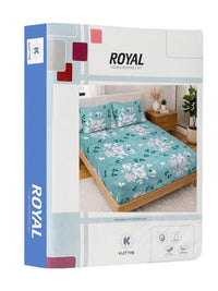 KLOTTHE Hijau & Putih Bercetak 300 TC Cadar Katil Double Dengan 2 Sarung Bantal- 2.5 m x 2.25 m
