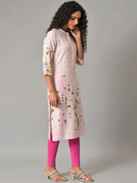 W Floral Printed Mandarin Collar Straight Kurta