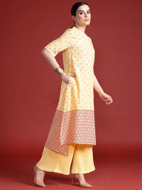 Anouk Printed High-Low Kurta with Pleated Palazzos