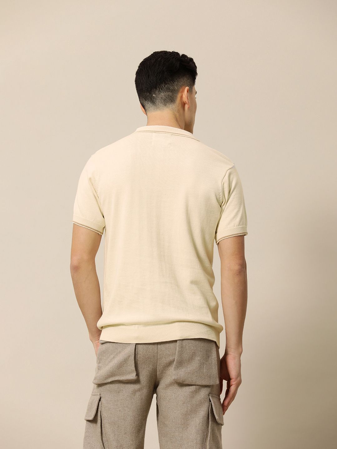 Mr Bowerbird Men Self Designed Polo Collar Pure Cotton Tailored Winter T-shirt