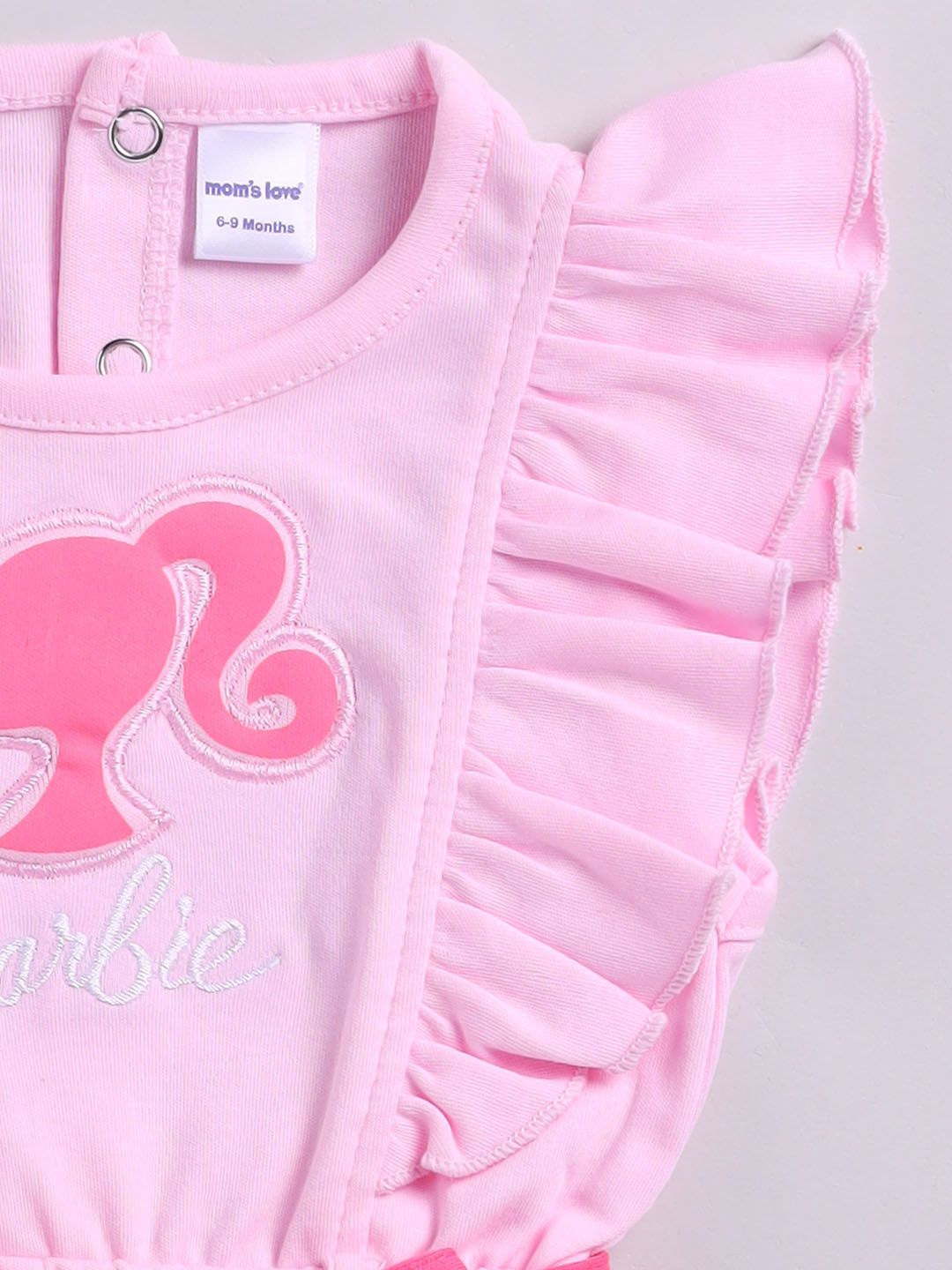 Moms Love Infant Girls Barbie Printed Pure Cotton Ruffled Basic Jumpsuit