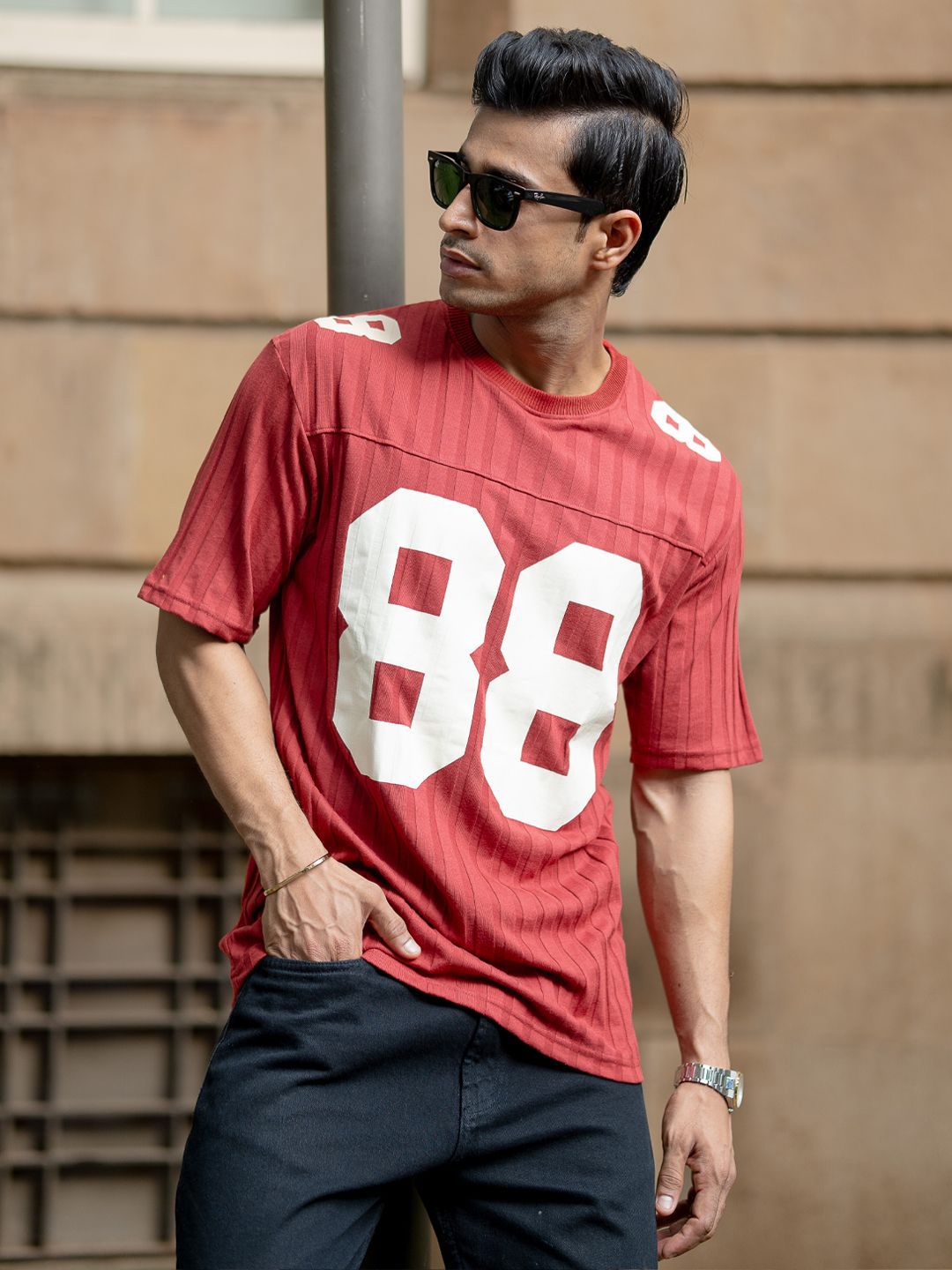 Powerlook Varsity Printed Drop-Shoulder Sleeves T-shirt