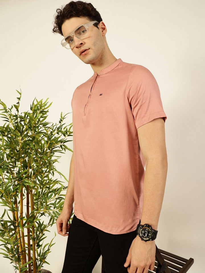 Thomas Scott Men Solid Mandarin Collar Cotton T-Shirt