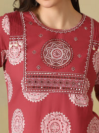 Mamicha Women Ethnic Motifs Printed Regular Mirror Work Pure Cotton Kurta with Trousers & With Dupatta
