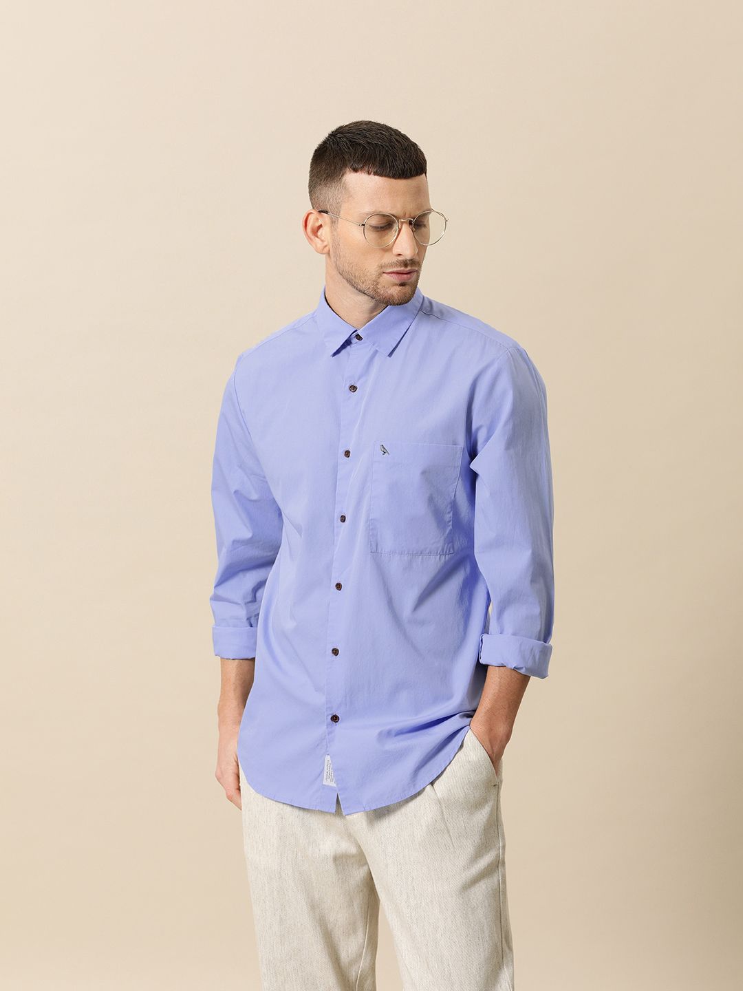 Mr Bowerbird Men Blue Solid Tailored Fit Casual Shirt