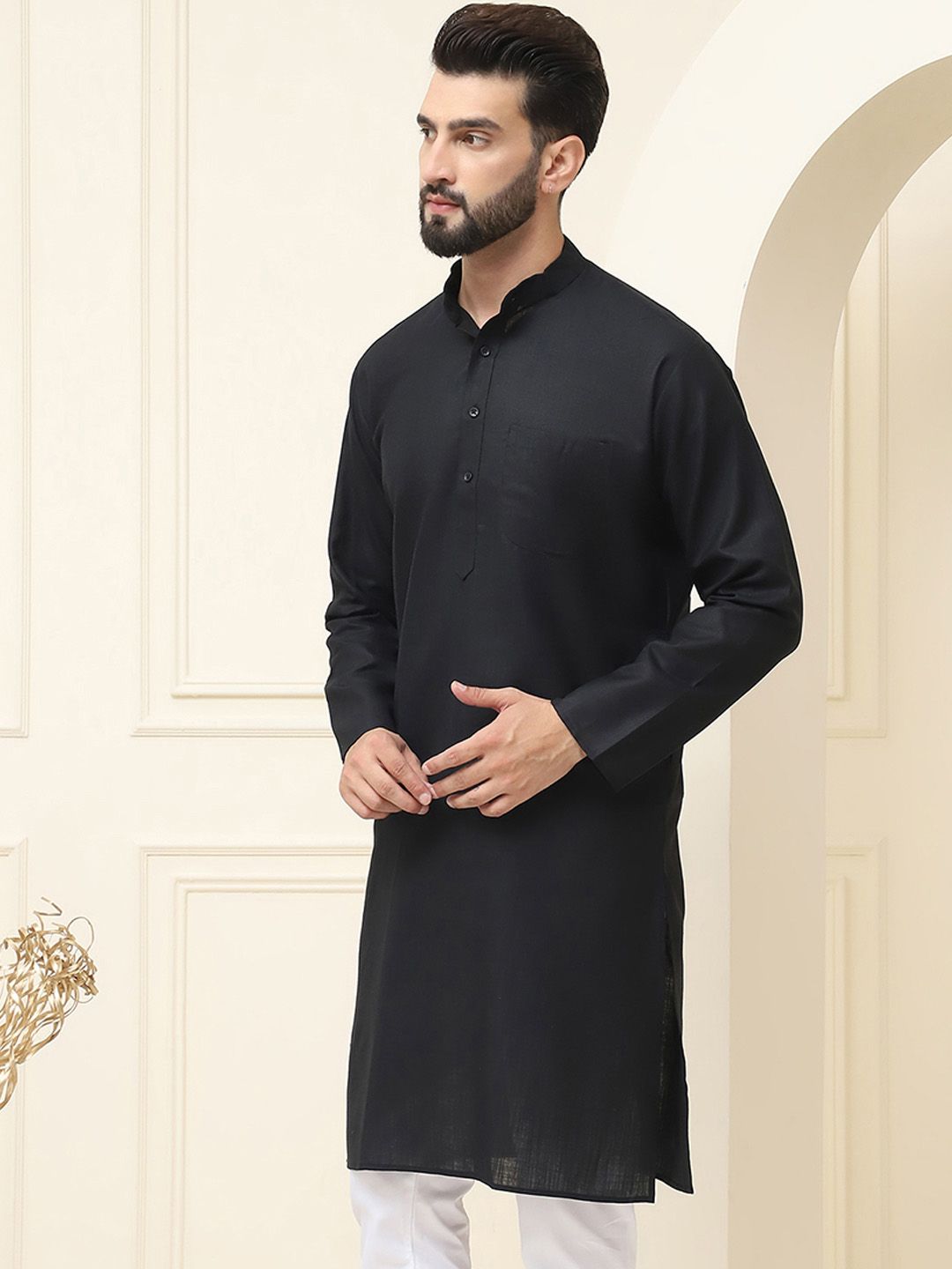 SOJANYA Band Kolar Leher Lengan Panjang Kapas Biasa Kurta Lurus