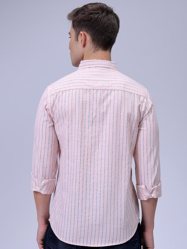 The Indian Garage Co Men Slim Fit Spread Collar Vertical Striped Cotton Casual Shirt