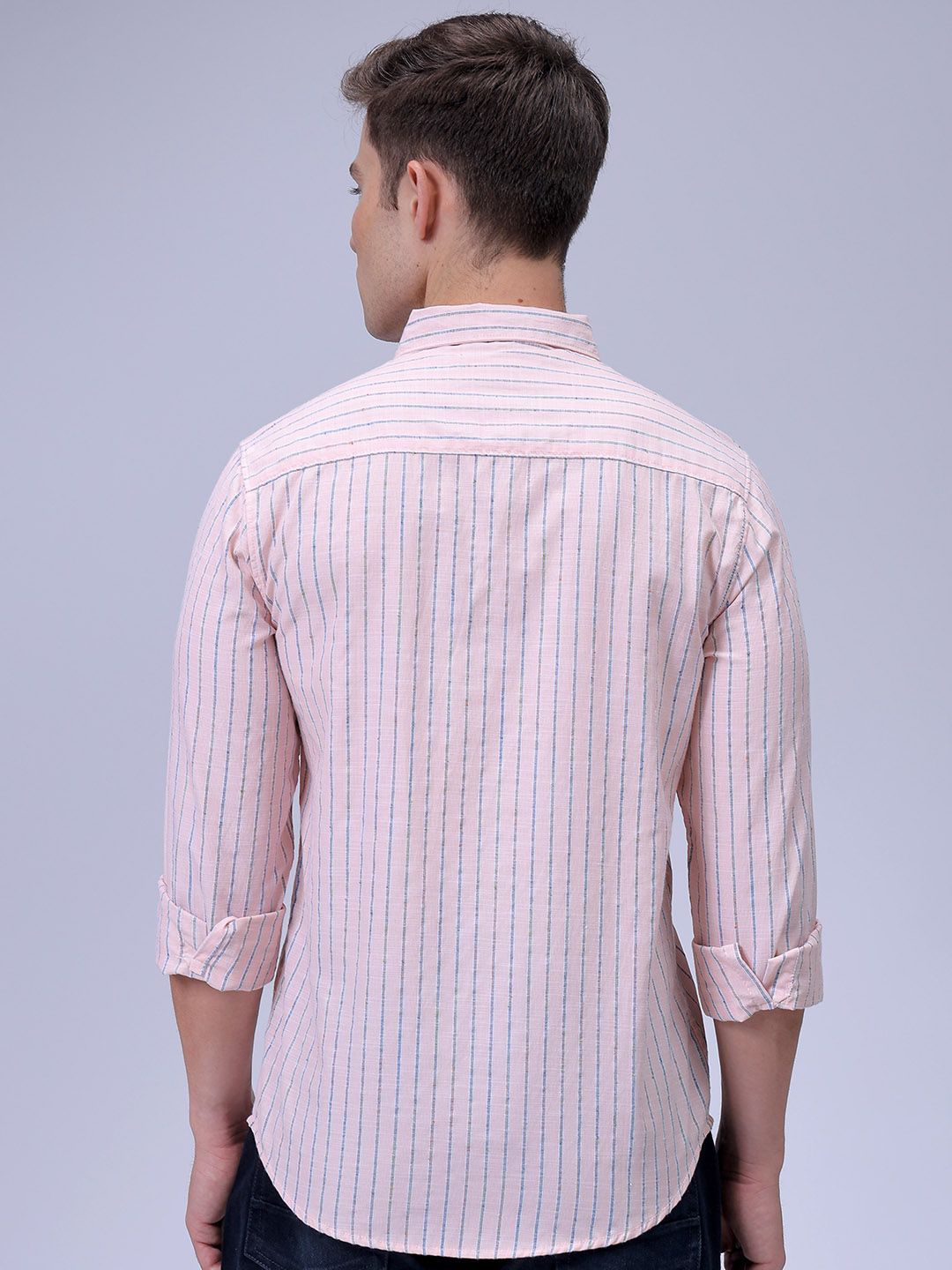 The Indian Garage Co Men Slim Fit Spread Collar Vertical Striped Cotton Casual Shirt