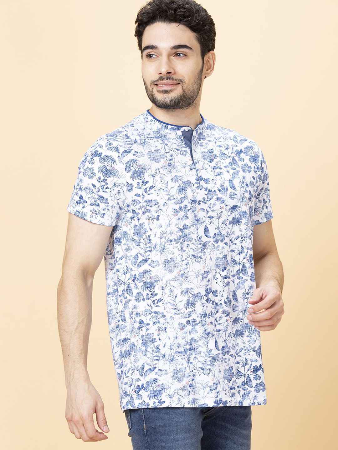 Being Human Men Floral Henley Neck Pockets T-shirt
