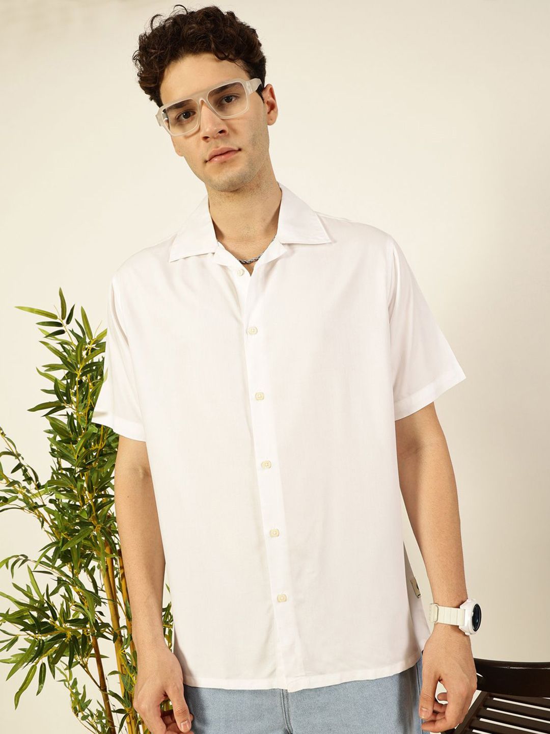Thomas Scott Men Premium Cuban Collar Solid Oversized Casual Shirt