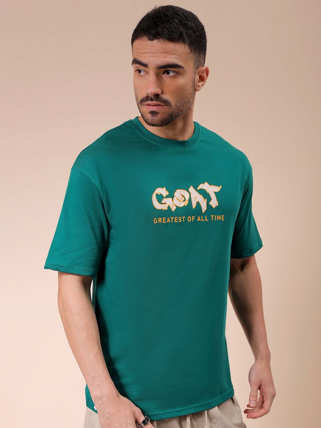 The Indian Garage Co Men Graphic Printed Round Neck Cotton Oversized T-shirt