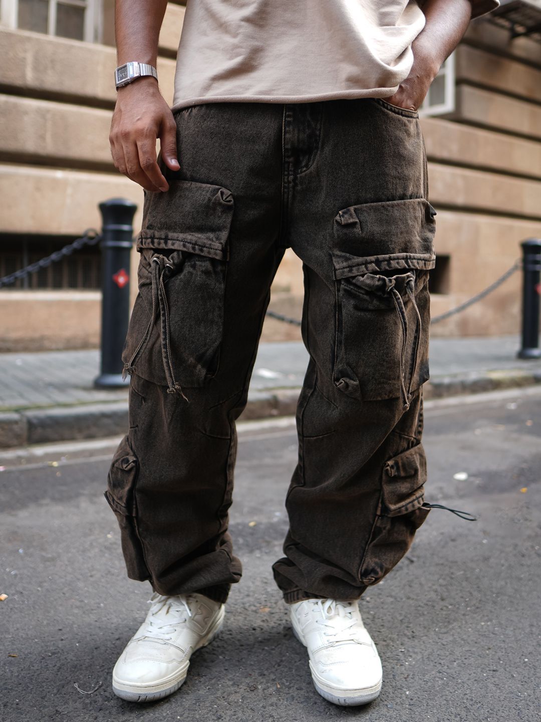 Powerlook Men Solid Loose Fit Cargos Trousers