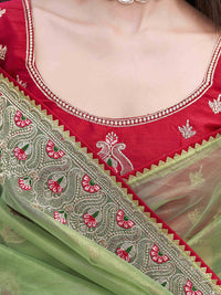 Tikhi Imli Ethnic Motifs Embroidered Net Saree