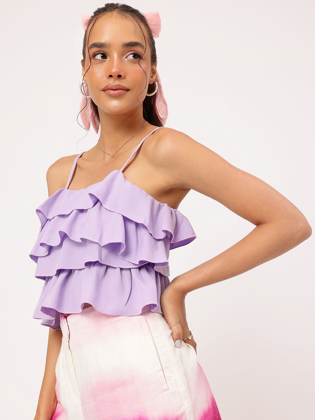 Dressberry Ruffle Frenzy Smocked Layered Strappy Top