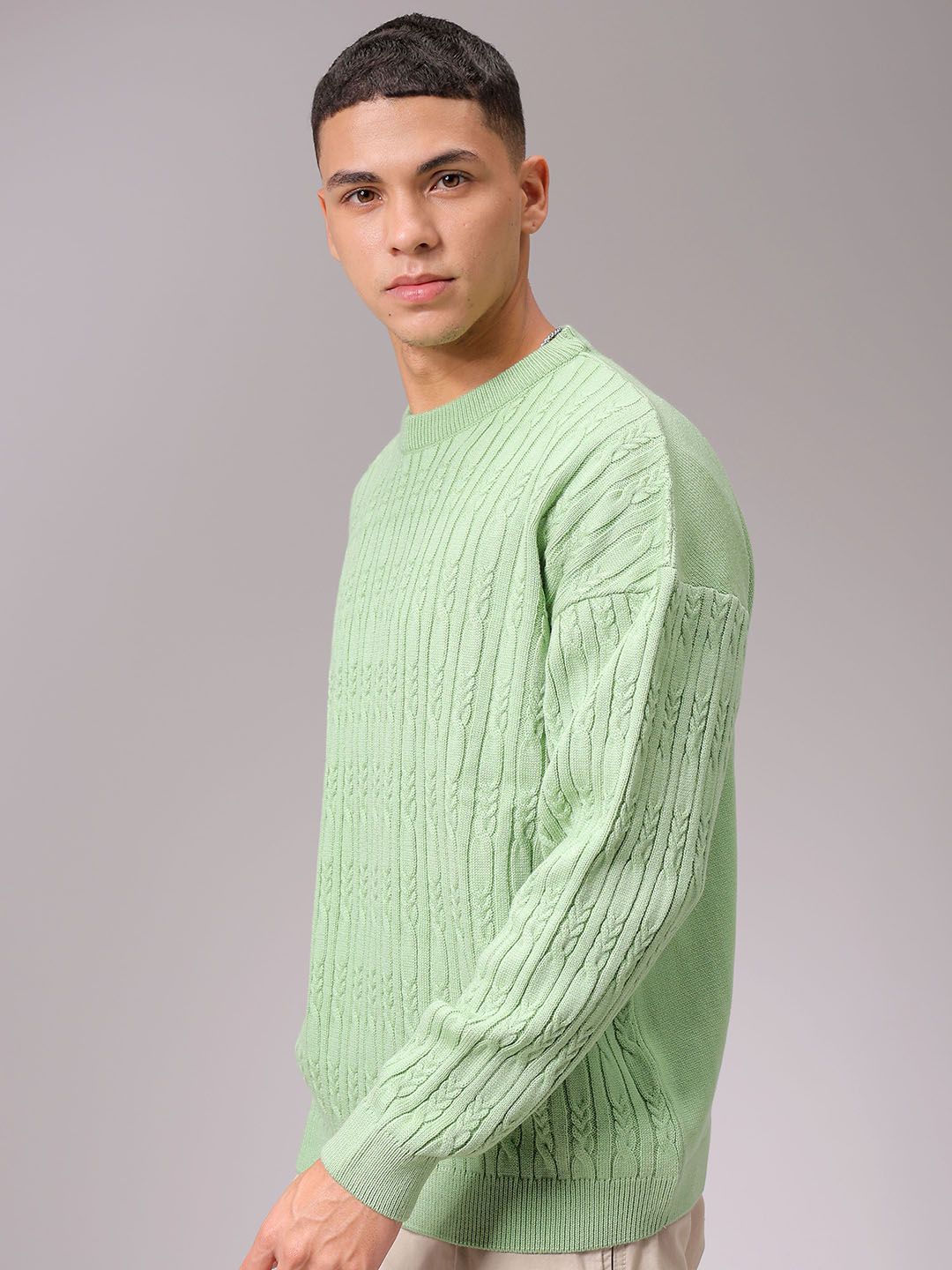 The Indian Garage Co Men Self Design Cable Knit Pullover