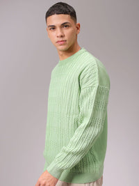 The Indian Garage Co Men Self Design Cable Knit Pullover