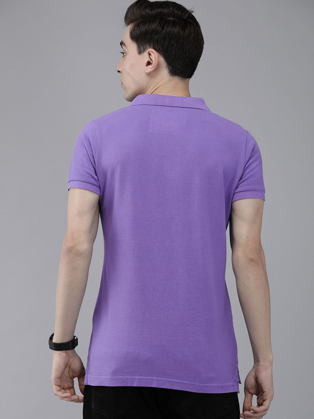 THE BEAR HOUSE Men Purple Polo Collar Pure Cotton Slim Fit T-shirt