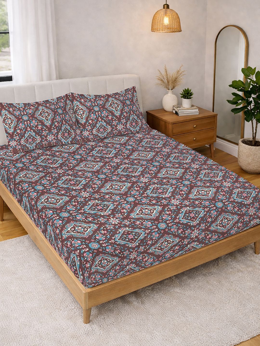 KLOTTHE Brown Floral ]300 TC Cadar Super King Fine