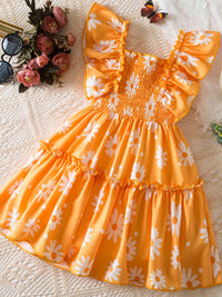 YK Floral Print Flutter Sleeve Fit & Flare Dress
