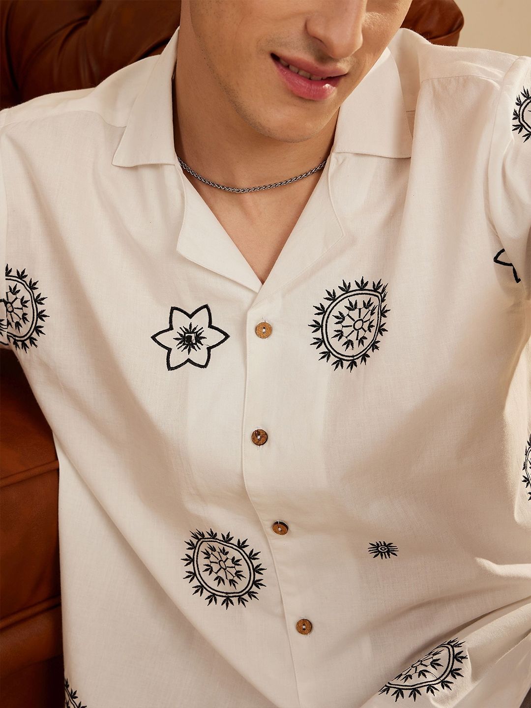 DENNISON Men Embroidered Oversized Casual Shirt