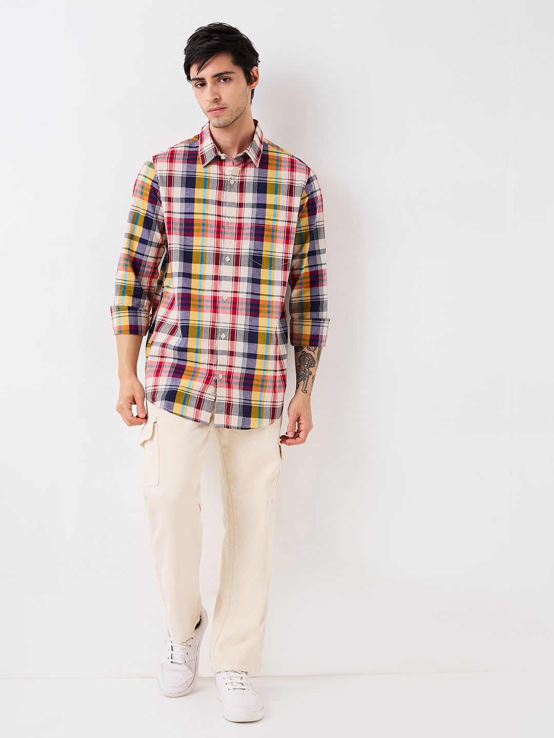 SPYKAR Men Spread Collar Tartan Checked Cotton Casual Shirt
