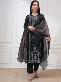 Vishudh Women Embroidered Regular Straight Kurta & Pants With Printed Dupatta