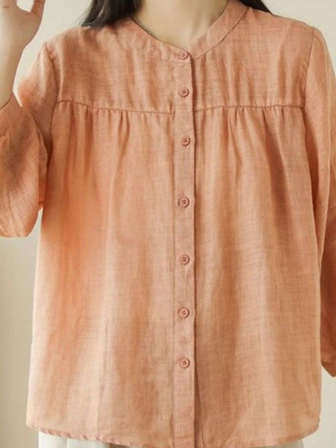 DressBerry Mandarin Collar Cotton Shirt Style Top