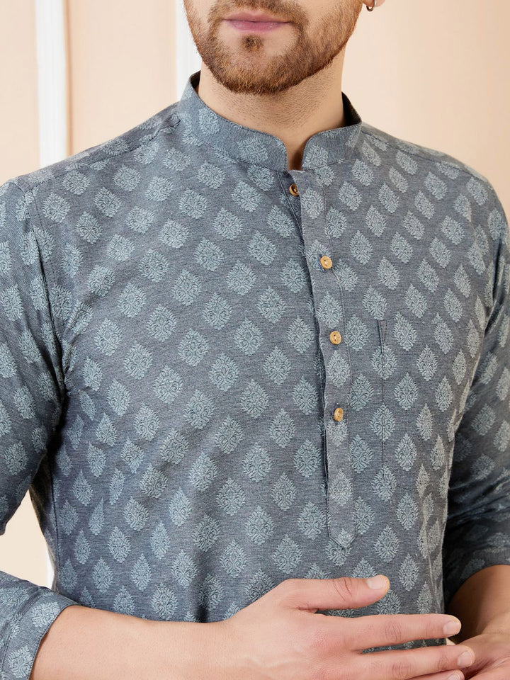 See Designs Ethnic Motifs Woven Design Mandarin Collar Straight Kurta With Pyjamas