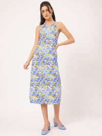 DressBerry Flirty Fusion Floral-Printed Halter Neck Open-Back Sheath Midi Dress