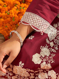 Indo Era Floral Embroidered Straight Thread Work Kurta with Trousers & Dupatta