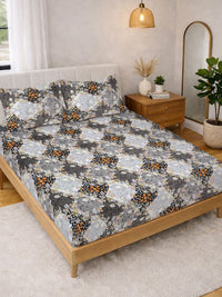 KLOTTHE Grey Floral Printed 300 TC King Bedsheets