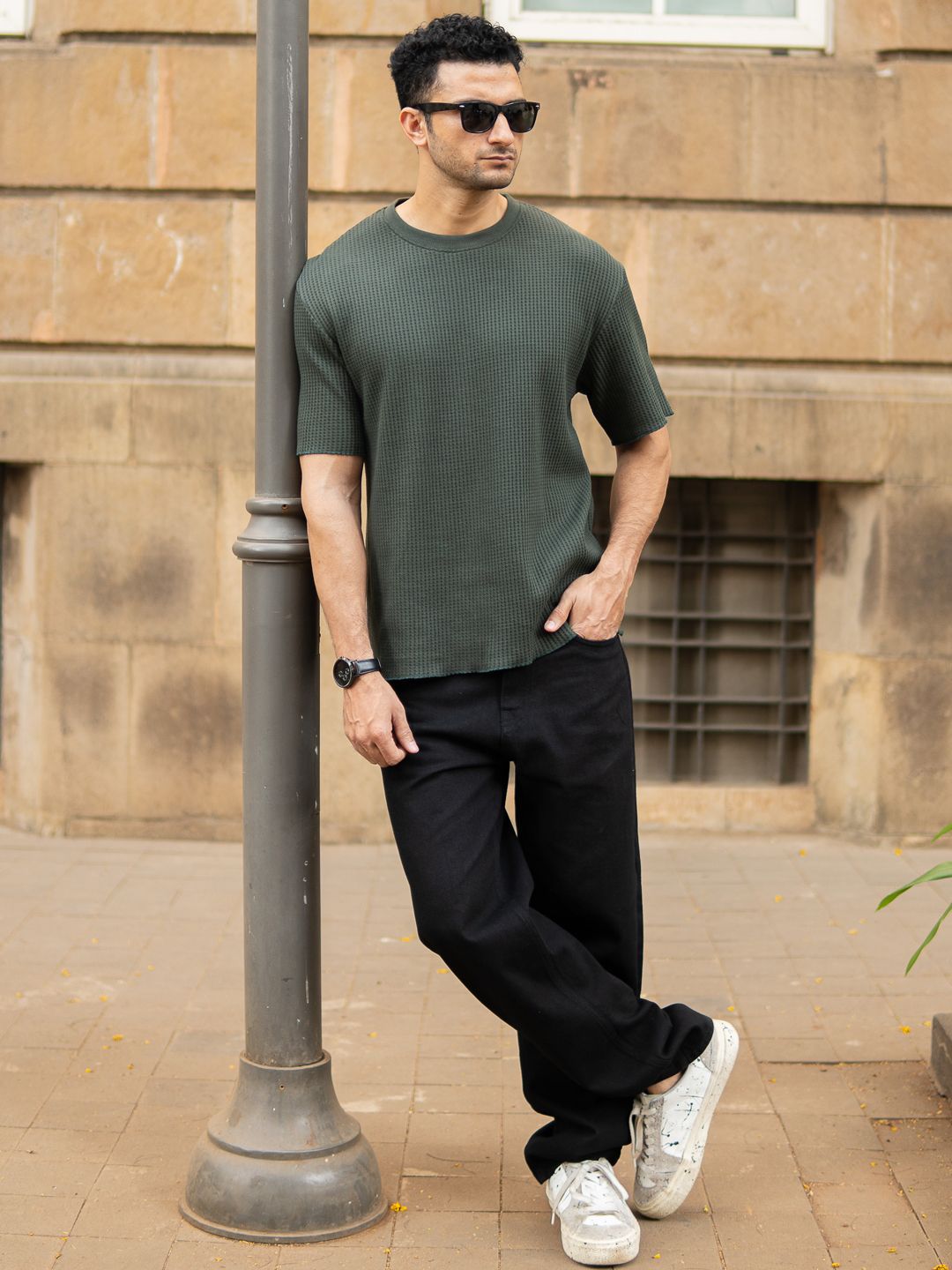 Powerlook Men Self Design Round Neck Oversized T-shirt