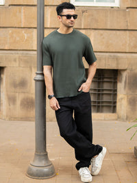 Powerlook Men Self Design Round Neck Oversized T-shirt
