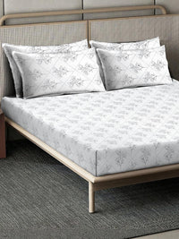 KLOTTHE Off White Printed Dilengkapi 400TC Kapas Tulen Cadar Super King & 4 Sarung Bantal
