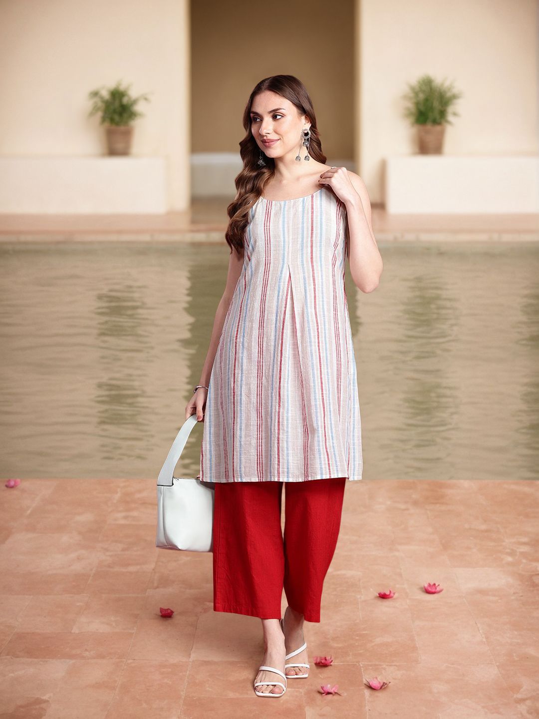 Anouk Women Striped Regular Pure Cotton Kurta with Palazzos