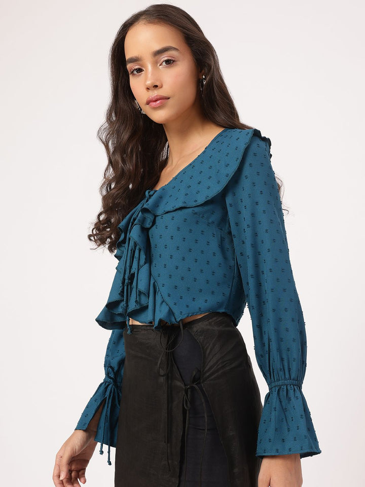 DressBerry Moonlight Muses Ruffled Dobby Weave Crop Top